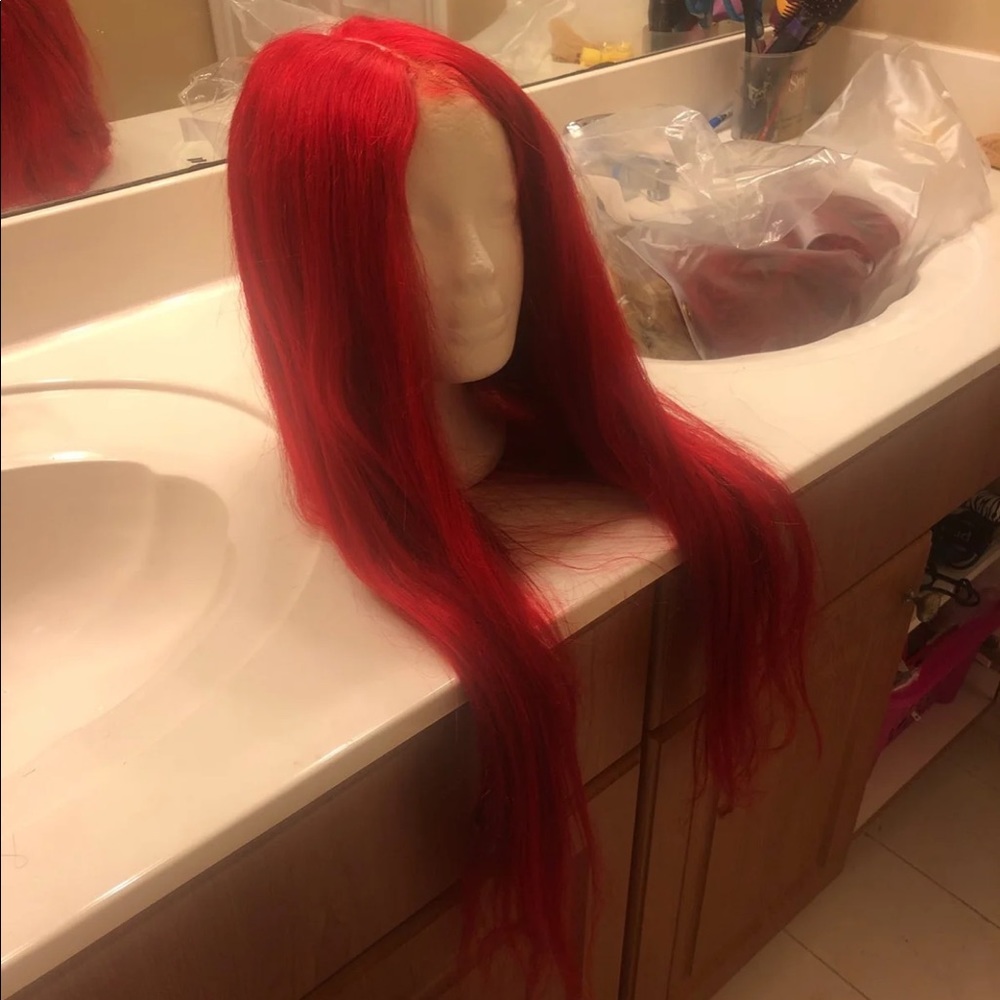 Red human hair wig